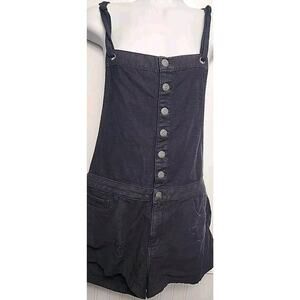 American Eagle Distressed Black Denim Shortalls Short Overalls M Tie Straps